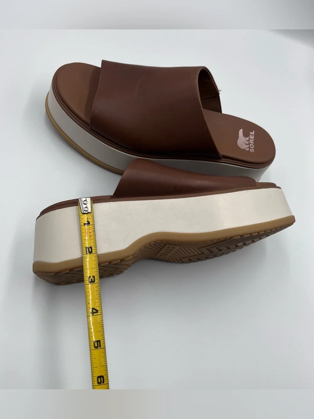 SOREL Dayspring Brown Leather Platform Slide Sandals Size 9